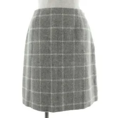 ナチュラルビューティーベーシック NATURAL BEAUTY BASIC スカート ひざ丈 フレアー 格子柄 ウール混 グレー オフ白 M
