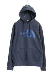 【お得なクーポン配布中!】 ノースフェイス プリント スウェット フード パーカー メンズ S 古着 The North Face 裏起毛 プルオーバー トレーナー アウトドア ネイビー