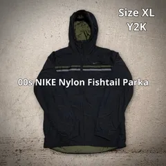 00s NIKE Nylon Fishtail Parka ナイキ ナイロンフィッシュテールパーカー 中綿 XLサイズ ブラック オリーブグリーン Y2K テック系 テックウェア