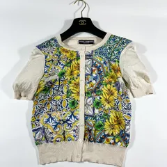 【美品】マヨルカ柄 DOLCE＆GABBANA/ドルチェアンドガッバーナ 半袖ニットカーディガン シルク100% 絹 生成り色 ベージュ トップス 羽織