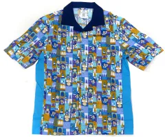 【中古】ポロシャツ・ワークシャツ ミッキーマウス 半袖シャツ ブルー×オレンジ Mサイズ Walt Disney World 50th Celebration 「ディズニー」 ディズニーストア限定