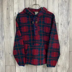 【90s L.L.BEAN】OLD エルエルビーン ハーフ ボタン チェック フリース パーカー
