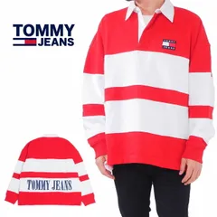 トミージーンズ  ラガーシャツ スケーター ラグビー ポロ メンズ M L XL LL 2Lサイズ レッド ホワイト USモデル トップス TOMMY JEANS REGULAR FIT SKATER RUGBY POLO