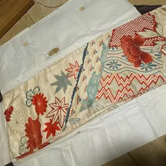 夏帯 名古屋帯 紗紬 芥子色 紅葉模様 若紅葉 楓 NO-1470