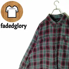 fadedglory 長袖 ライトネルシャツ 3XL 4L レッド グレー A538 ビッグサイズ 大きい 大きめ ゆったり ビッグシルエット  チェック柄 ボタンダウン BD ダブルフラップポケット 太アーム ダークカラー ダークトーン 古着
