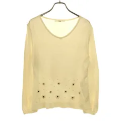 ルネ 日本製 長袖 バルーン袖 Vネック セーター 36 ホワイト系 Rene ニット ビジュー レディース