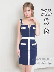 ネイビーxホワイト[GMS-V748-BExB-2212] 【Andy GLAMOROUS/アンディグラマラス】ストレッチ/ バイカラー/ ノースリーブ/ フロンジップ/ 切り替え/ タイト/ ミニドレス/ キャバドレス/ ワンピース