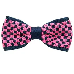 ピンクチェック ニット蝶ネクタイ