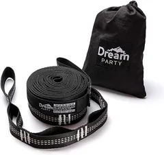 DreamParty ハンギングチェーン ハンモック ベルト 2本セット 長さ370cm ノード20個+1ループ 耐荷重量680kg 専用収納バッグ付き キャンプ ロープ ストラップ ブラック＆ホワイトdp200( ブラック＆ホワイト)