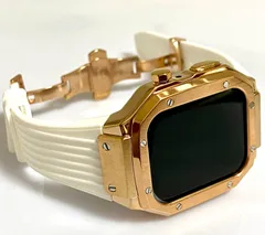 ローズ　ホワイト　アップルウォッチバンド ラバーベルト ステンレス カバー　Apple Watch ケース 44mm 45mm 4 5 6 7 8 se メンズ レディース スポーツ