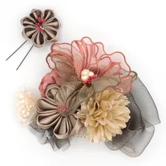 髪飾り ２点セット 京都 西陣 和小物 京あそび MIYAKO ASOBI ベージュ 成人式 花 浴衣 着物 振袖 袴 七五三 子供 結婚式お呼ばれ 卒業式 入学式 髪留め コーム 日本製 和風 送料無料 W 95 CM-T7-0750 w785　Si