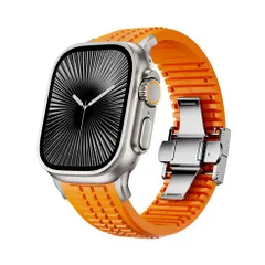 アップルウォッチバンド（Apple Watchバンド）クアドラリッチラバーバンド【シルバー×オレンジ】42mm/44mm/45mm/46mm/49mm対応 [BELTIES]