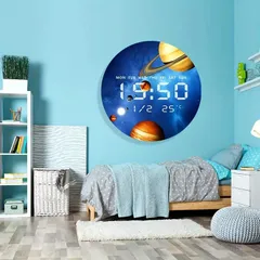 オーナメント 壁掛け時計 ウォールクロック 惑星 宇宙 ラウンド 温度表示 日付 デジタル LED USB電源 おしゃれ モダン 神秘的 かわいい シンプル プレゼント 玄関 リビングルーム 寝室 ダイニング キッチン 子供部屋 書斎 オフィス バー カフェ