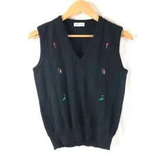 マンシングウェア Munsingwear ベスト ニット ウール Vネック 刺繍 ゴルフ ケーブル編み リブ 黒 Mサイズ 2025052700157