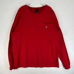 古着 ポロバイラルフローレン Polo by Ralph Lauren 長袖Tシャツ ロゴ 刺繍 クルーネック 胸ポケ L  レッド 無地 メンズ