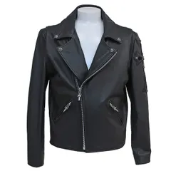 クロムハーツ CHROME HEARTS ライダースジャケット ベーシックモト ラージクロス  レザー ブラック S シルバー金具 黒 ダブル 【中古】のサムネイル