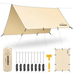 ベージュ（TC素材 5mｘ3m） Overmont 防水タープ ポール付き 5mｘ5m