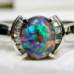 ブラックオパールプラチナリング 0.42ダイヤ多色の光沢