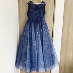 NO,118★ 160cm  ネイビー  グラデーション 豪華 ドレス 子供 ピアノ発表会 子どもドレス ロングドレス 発表会 コンクール シンプル フォーマル ジュニア キッズ こども 中学生 高校生 ドレス 結婚式 誕生日 撮影 子供服 七五三