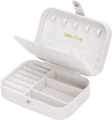 Smileshe ジュエリーボックス PUレザー 小型ポータブルトラベルケース 2層オーガナイザー ディスプレイストレージホルダーボックス リング イヤリング ネックレス ブレスレット用