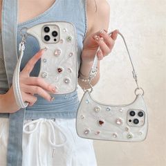 iPhone16 케이스 미사용 iPhone15 케이스 iPhone14 케이스 iPhone13 케이스 스트랩 반짝이 한국 귀여운 반짝이 카메라 보호 라인 스톤 iPhone 케이스 세련된 어른 귀여운 귀여운 xzzhang564