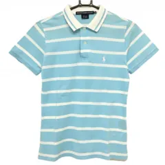 【美品】ラルフローレンスポーツ 半袖ポロシャツ ライトブルー×白 ボーダー レディース M ゴルフウェア Ralph Lauren