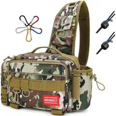 【大人気】HAKAWAFLY フィッシングバッグ5WAY ロッドベルト２点とカラビナ5点付き 釣りバッグ 防水 タックルバッグ 多機能 大容量 ランガンバッグ （ブラック、カーキ迷彩、ネイビー迷彩）