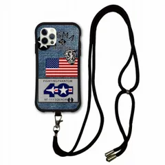 [iPhone12/iPhone12 Pro] iPhoneSE 第3世代 第2世代 i-coronケース スマホショルダー付 アイフォン 15 Pro 15 Plus XS XR スマホケース 肩掛け 斜め掛け 耐衝撃 ロゴデザイン デニム柄 国旗