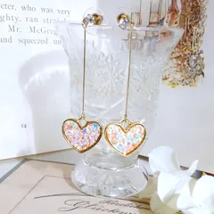 スタッドピアス ロングピアス アクセサリー イヤリング 耳飾り ハート ピンク スパンコール ラインストーンゴールド  揺れる レディース かわいい お出掛け デート ヴィンテージ 韓国  ノーブランド