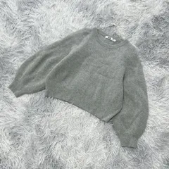 【完売】UNIQLO  ユニクロ  長袖ニット  ボリューム袖  クルーネック (S)  フェミニン  カジュアル  レディース  グレー系  灰色【送料無料】