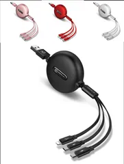 巻き取り式 3in1 充電ケーブル 同時充電可 データ転送 1.2m