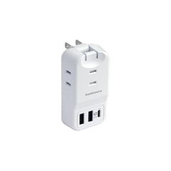 Kashimura NWM-22 Travel Power Strip with USB Ports, 20W PD, 2 USB-A Ports, 1 USB-C Port, and 3 AC Power Ports, Compatible with 100V-240V, Reversible, Automatic Identification, White