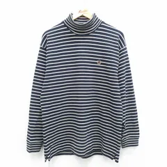 L/古着 トミーヒルフィガー 長袖 ブランド Tシャツ メンズ 90s ワンポイントロゴ コットン タートルネック ハイネック 紺他 ネイビー ボー