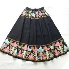 未使用【春夏秋/物語を穿く】Gio ジオ WORLD ワールド 80s-90sヴィンテージ 刺繍ロングスカート 9号 黒 レディース/インド綿/花柄/レトロのサムネイル
