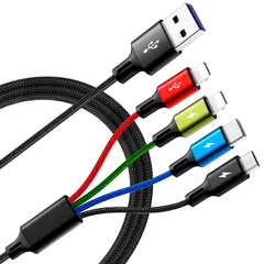 MINLU 充電ケーブル 4in1 iphone 充電 3.5A タイプc ケーブル 急速充電 充電コード タイプc ナイロン編み Lighting/Type-C/Micro-USBポート付き，iphone/タブレット/Galaxy/シャープ及びより多くの製品