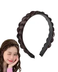 カチューシャ 三つ編み ヘアバンド ヘアアクセサリー かわいい 自然 おしゃれ 前髪 ウィッグ ヘアアレンジ ヘアアクセ 簡単 (ダークブラウン, フリーサイズ) [ダークブラウン] [フリーサイズ]