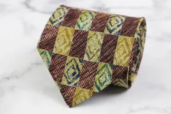 バリー ブランド ネクタイ 格子柄 幾何学模様 シルク イタリア製 PO  メンズ ブラウン BALLY 【中古】