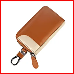 【在庫処分】プレゼント 大容量 カラビナ付き カード入れ 6連 (キャメル/ベージュ) 車キーケース スマートキーケース カードキーケース 2つ外側ポケット 本革 メンズ キーケース