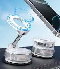 【数量限定】(ホワイト) 片手操作 車/ガラス/あらゆる滑らかな表面に対応 マグネット式スマホマウント 折りたたみ式 360°調節可能 MagSafe対応 車載 真空吸着式スマホホルダー ALAFLY