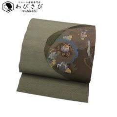 名古屋帯型染紅葉に流水模様楓縮緬白練色O-5478|mercariメルカリ