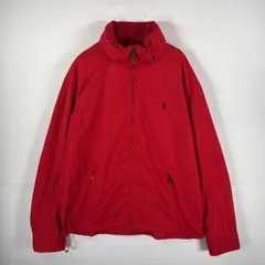 古着 90's/90年代 ポロバイラルフローレン Polo by Ralph Lauren ナイロンジャケット ワンポイント刺繍 フード付き XL  レッド メンズ
