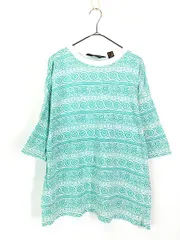 古着 90s Sears 民族 ネイティブ ボーダー 総柄 100%コットン Tシャツ XL 
