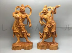 四天王　仏像　木彫　金剛　力士像　置物　4体合計横54cm×1体高さ34cm 四天王 仏像 木彫 金剛 力士像 置物 4体合計横54cm×1体高さ