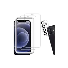 【ガイド枠付き 2+2枚セット】KPNS 日本素材製 強化ガラス iPhone12 用 ガラスフィルム カメラフィルム カバー 保護フィルム 0