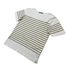 ナノユニバース NANO UNIVERSE ホワイト ブラウン ボーダー バスクシャツ 半袖Tシャツ Lサイズ メンズ 【 きれいめ ヘビロテ 】●DJ301