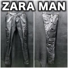 ZARA MAN PUレザー ギミックカーゴパンツ スリム US30/約82cm テック系 ロック サイバーパンク エモ エコレザー フェイクレザー ボンデージ ボンテージ ザラマン フェイクレザー 00s y2k y3k