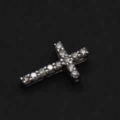 K14WG 0.2ct ダイヤモンド ペンダントトップ クロス 十字架 0.3g ホワイトゴールド K14 14金 14K 585 メレダイヤ
