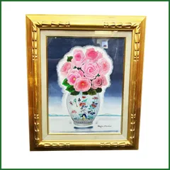 ゴッホ油彩肉筆『花瓶の花』表サイン作品証明書F6号額装b637