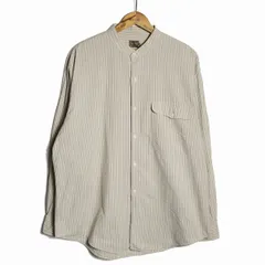 90's USA製 カルバンクライン CK ノーカラー シアサッカー ストライプ コットン シャツ (L) バンドカラー スタンドカラー 90年代 旧タグ インバーテッドプリーツ アメリカ古着 USED  ビンテージ ヴィンテージ