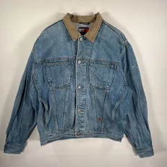 古着 90's/90年代 トミーヒルフィガー TOMMY HILFIGER デニム デニムジャケット Gジャン 刺繍ロゴ 襟切り替え M  ブルー系 メンズ